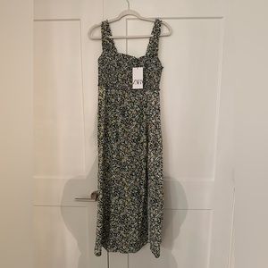 Zara floral dress, size L. Navy base with green, pink and yellow flowers